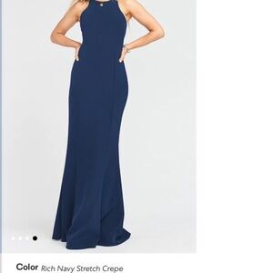 Elegant Navy Crepe Evening Gown